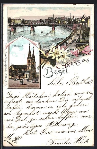 Cartoline postali: Litho Basel, Cathedrale, Brücke über d – Usato da Berlin venduto da bartko-reher