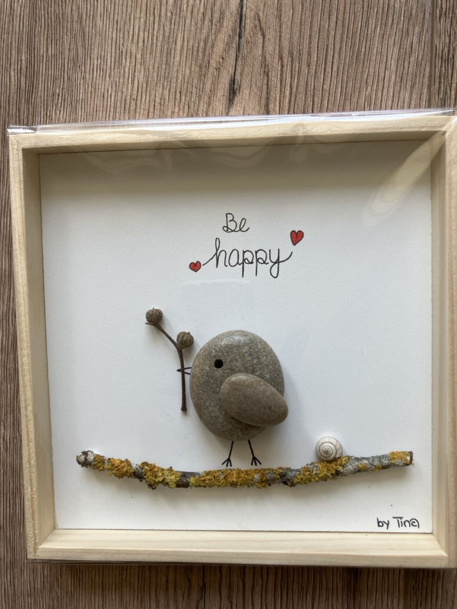 Poster & Bilder: Steinbild Vogel , be happy happy – Neu und originalverpackt aus Reitnau von Juda65
