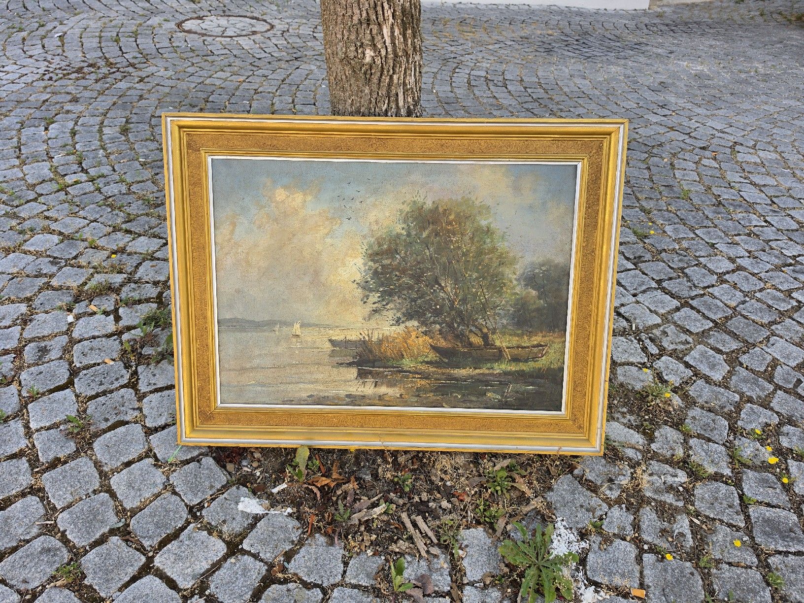 Gemälde: Gemälde Untersee Landschaft mit Booten im Rahmen – Gebraucht aus Mettlen von elios0888