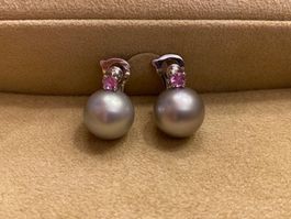Südsee-Grauperlen-Ohrringe 750/18K Saphir 0.40 carats