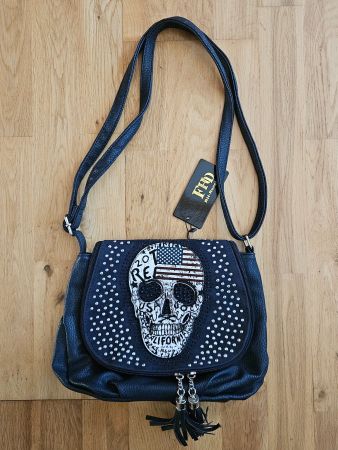 Umhängetasche Totenkopf Design mit Nieten neu Anthrazit