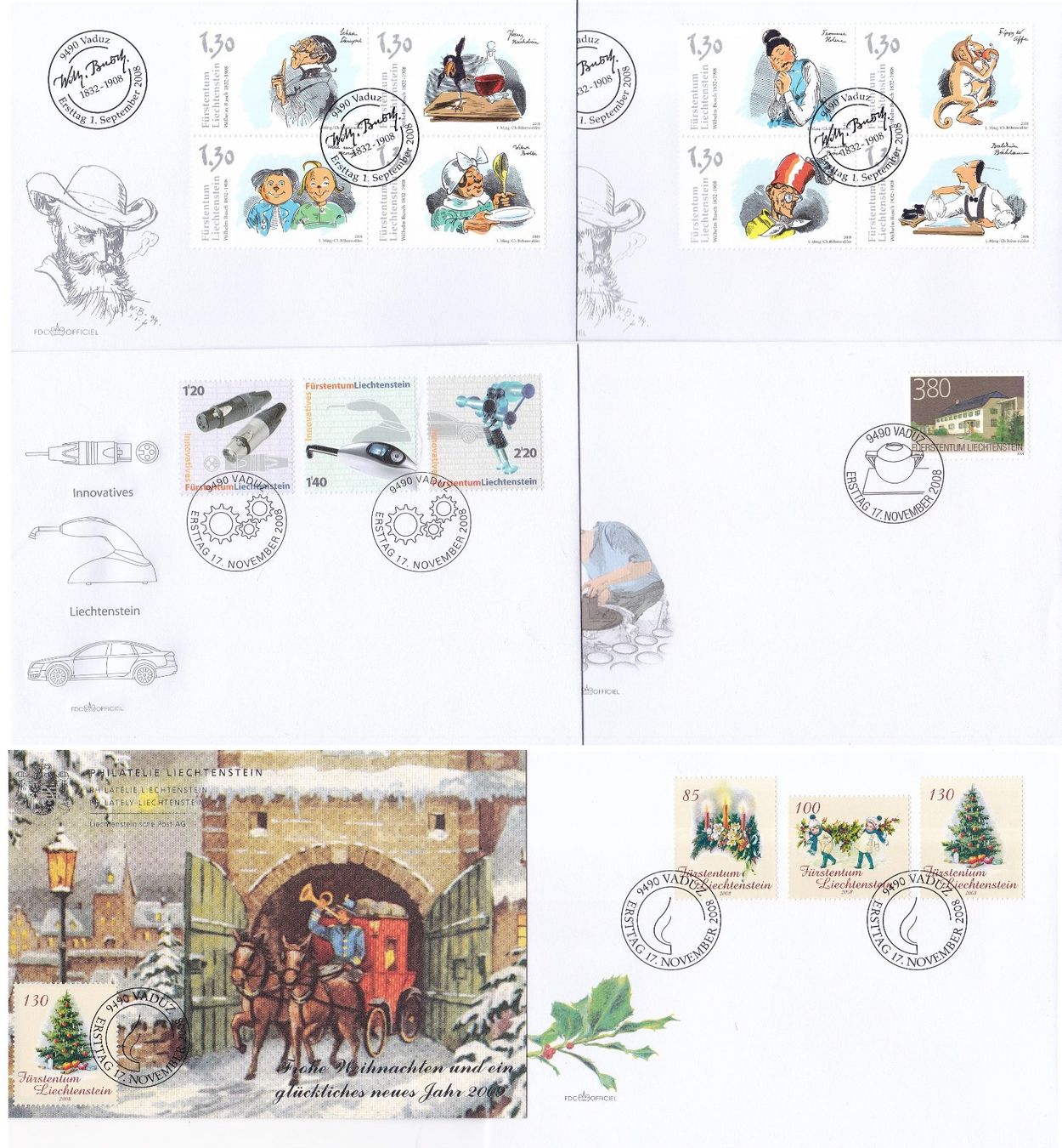 Tutti i francobolli: 34 Stk. FDCs "Liechtenstein" 2007 & 2008 – Usato da Münchwilen AG venduto da Nesar 7