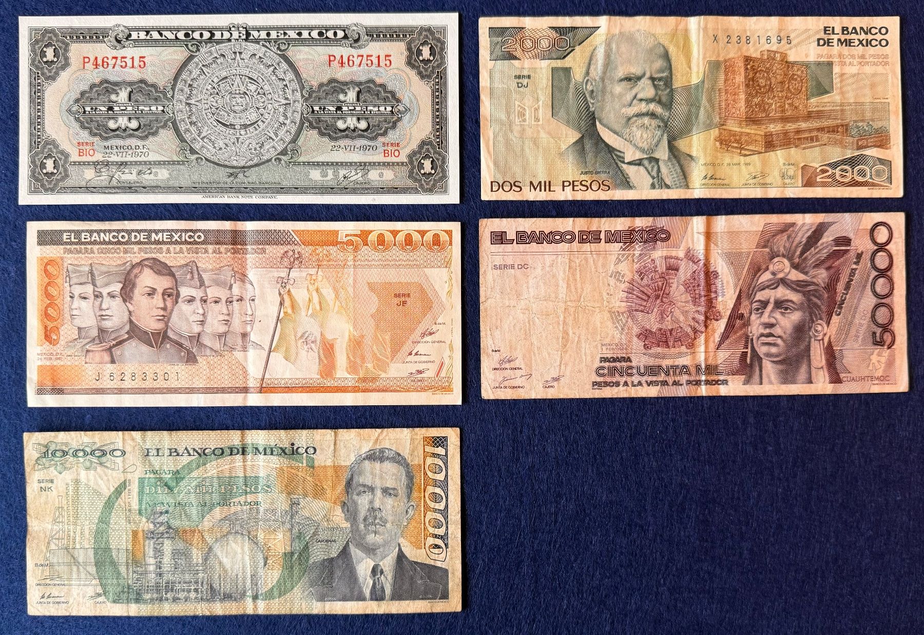 Banconote: 5 schöne Banknoten Mexico ab 1981 – Usato da Andwil SG venduto da Ariisa1234
