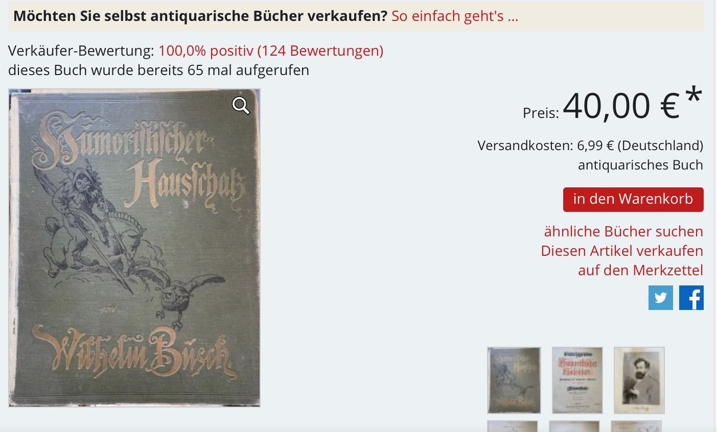 Bücher: Wilhelm Busch Humoristischer Hausschatz – Gebraucht aus Herisau von eri_2tb5 8