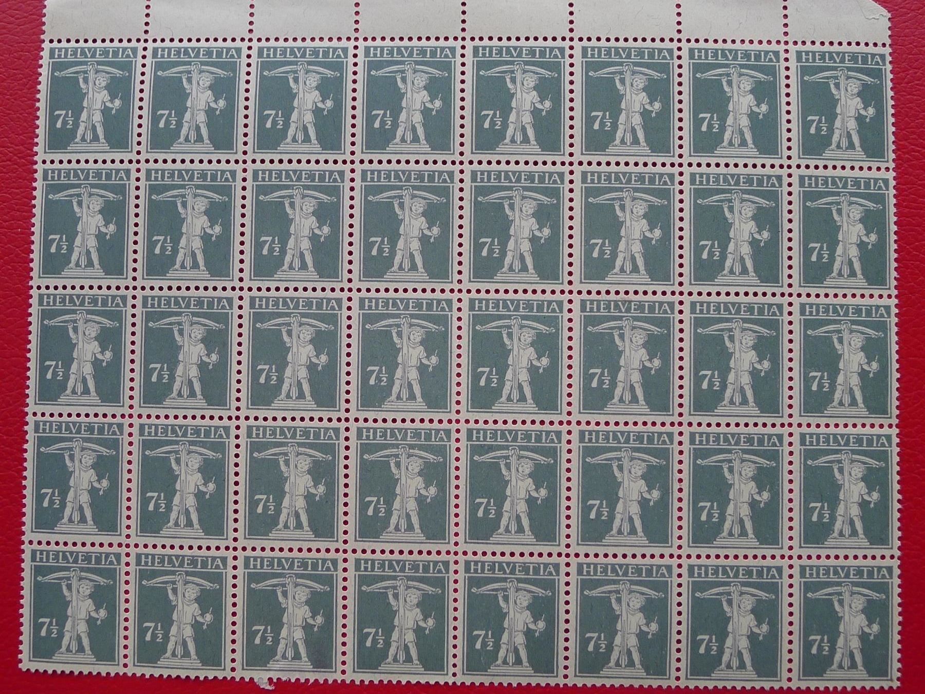 Tutti i francobolli: 1918: 138II, 40er BOGEN ** postfrisch, +TAB oben, Kat: 200.- – Usato da Sursee venduto da Luzernerraute