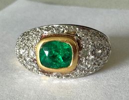 Um 1930 antiker Ring 750 GG & Platin mit Smaragd & Diamanten