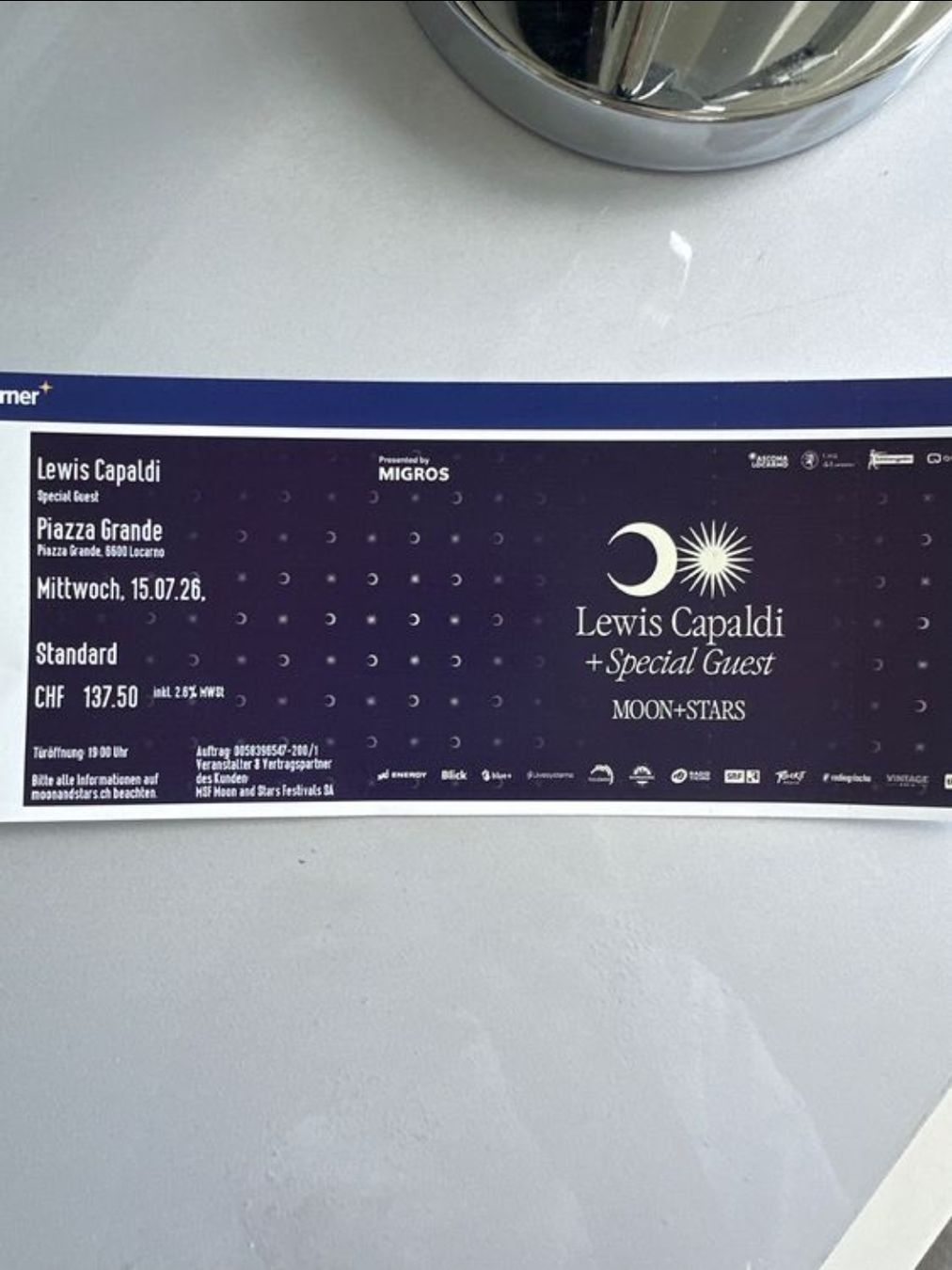 Biglietti: Lewis Capaldi Moon & Stars – Nuovo (secondo la descrizione) da Aarau venduto da calvin97