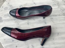 Lederpumps "Navyboot", weinrot/schwarz hochglanz, Gr. 39