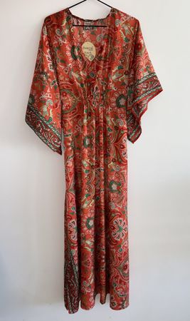 90% silk orange paisley kaftan dress Kleid ETRO style NEW