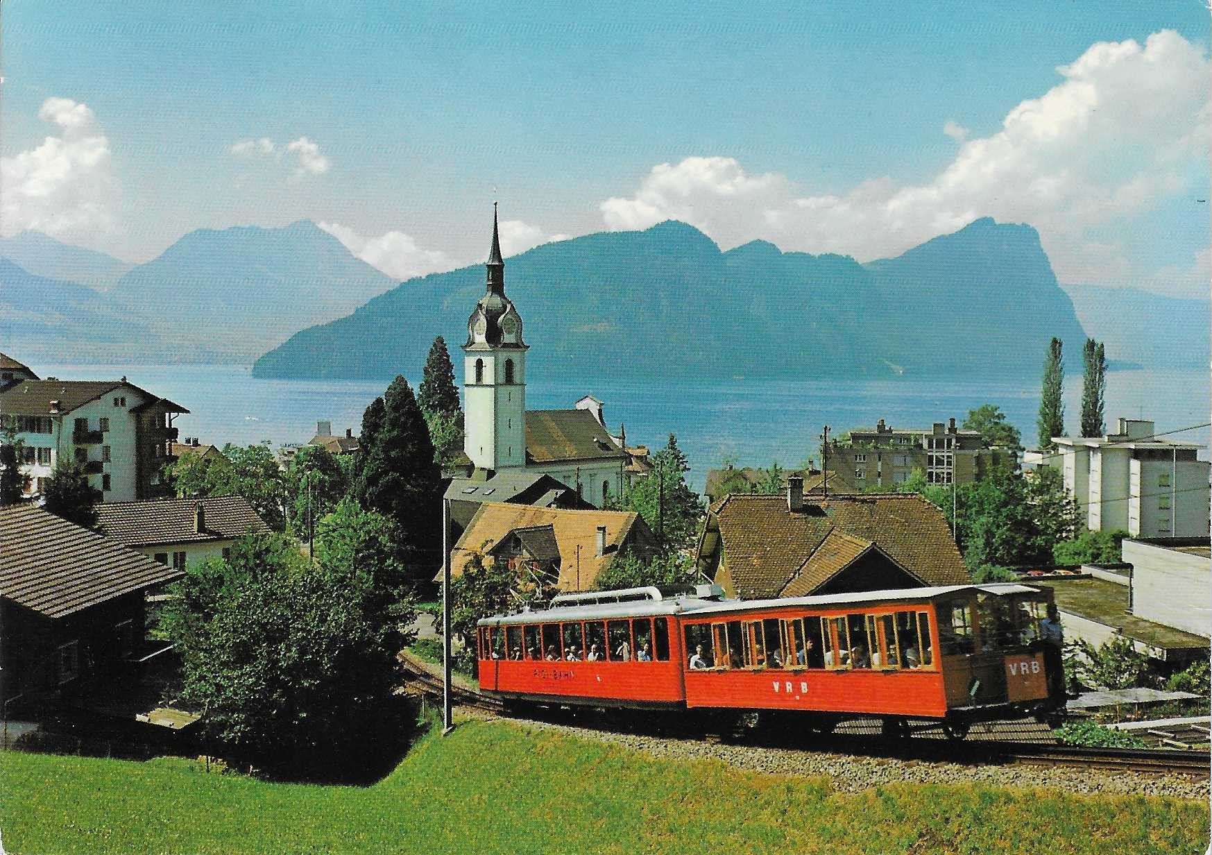Cartoline postali: Vitznau am Vierwaldstättersee mit Rigibahn – Usato da Rothrist venduto da Stranglehold