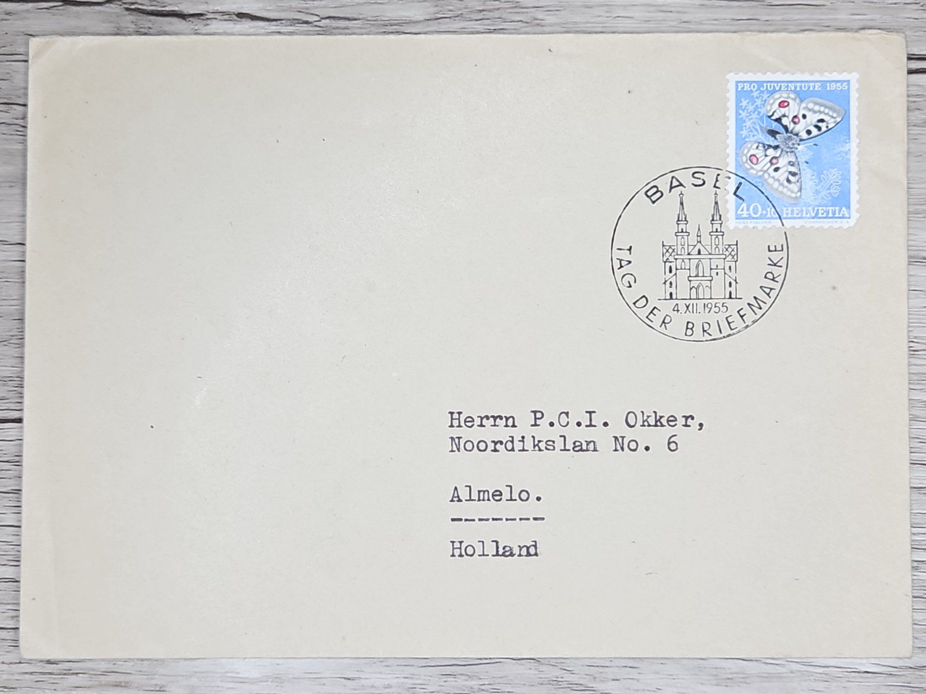 Tutti i francobolli: CL02 Enveloppe + Timbre Suisse 1955 – Usato da Cousset venduto da Patrick_Collections
