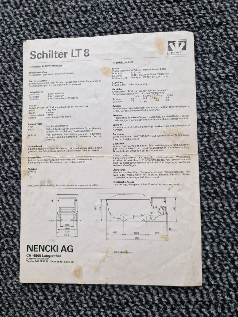 Schilter Traktoren: Original Prospekt Schilter Nencki Transporter LT8 – Gebraucht aus Dürnten von Bachtel84 1