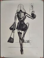 Lithografie von Tomi Ungerer "Die einsteigende Witwe"