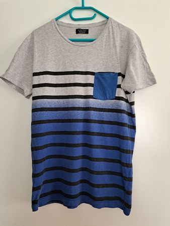 ZARA MAN T-Shirt Gr. L blau/grau/schwarz gestreift