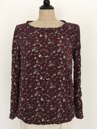 S Oliver LA Schlupf Bluse weinrot mit Blümchen weiss rosa 40