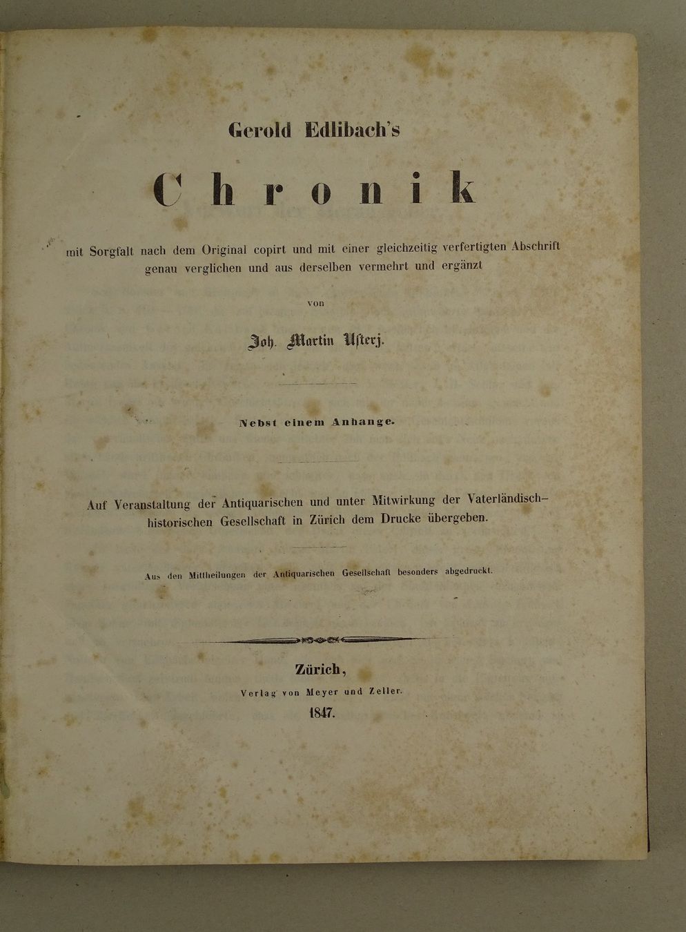 Libri: GEROLD EDLIBACH’S CHRONIK 1847 – Usato da Grüningen venduto da Kartensammler 2