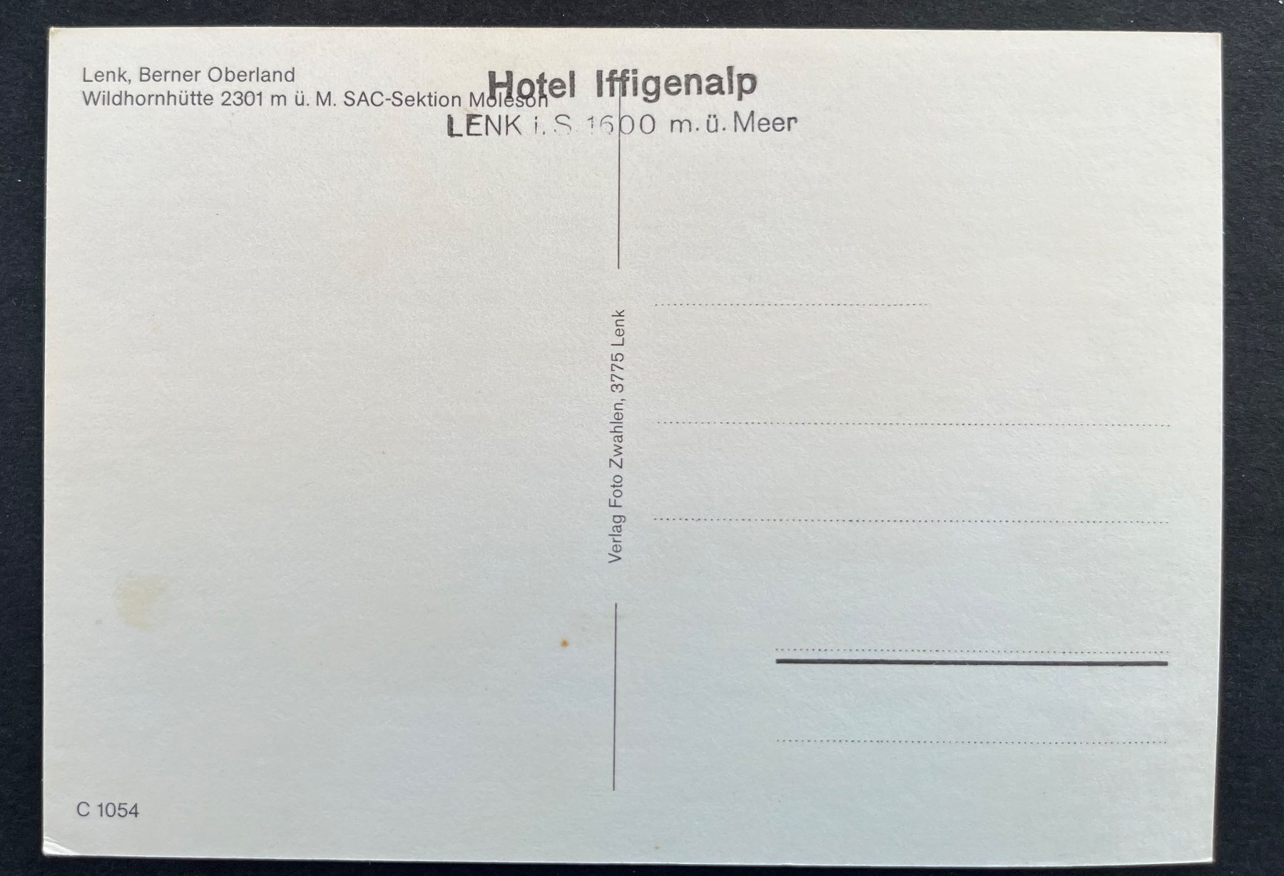 Cartoline postali: Lenk, Wildhornhütte SAC-Sektion Moléson – Usato da Ostermundigen venduto da DaxKarten-75 1