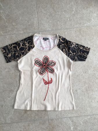Street One Shirt Gr. 38 beige Stickerei Blume Sommer Top