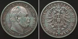 PREUSSEN 2 Mark 1876 C, WILHELM I. Silber ss-vz