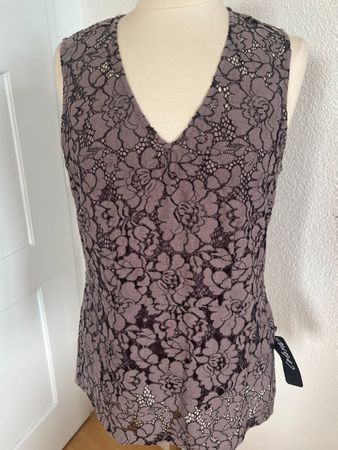 Colora Spitzen Bluse, Gr. L, Grau mit Lilastich, NEU