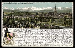Lithographie Bern, Panorama vom Schänzli aus zum Hochgebirge