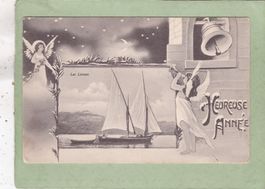 Kitsch Landschaft Lac Léman Schiff Engel Glocke H. Année1907