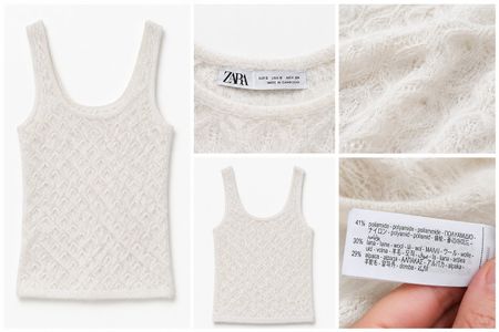 Edles Zara Top aus Wolle & Alpaka Gemisch, Gr. S, cremeweiss