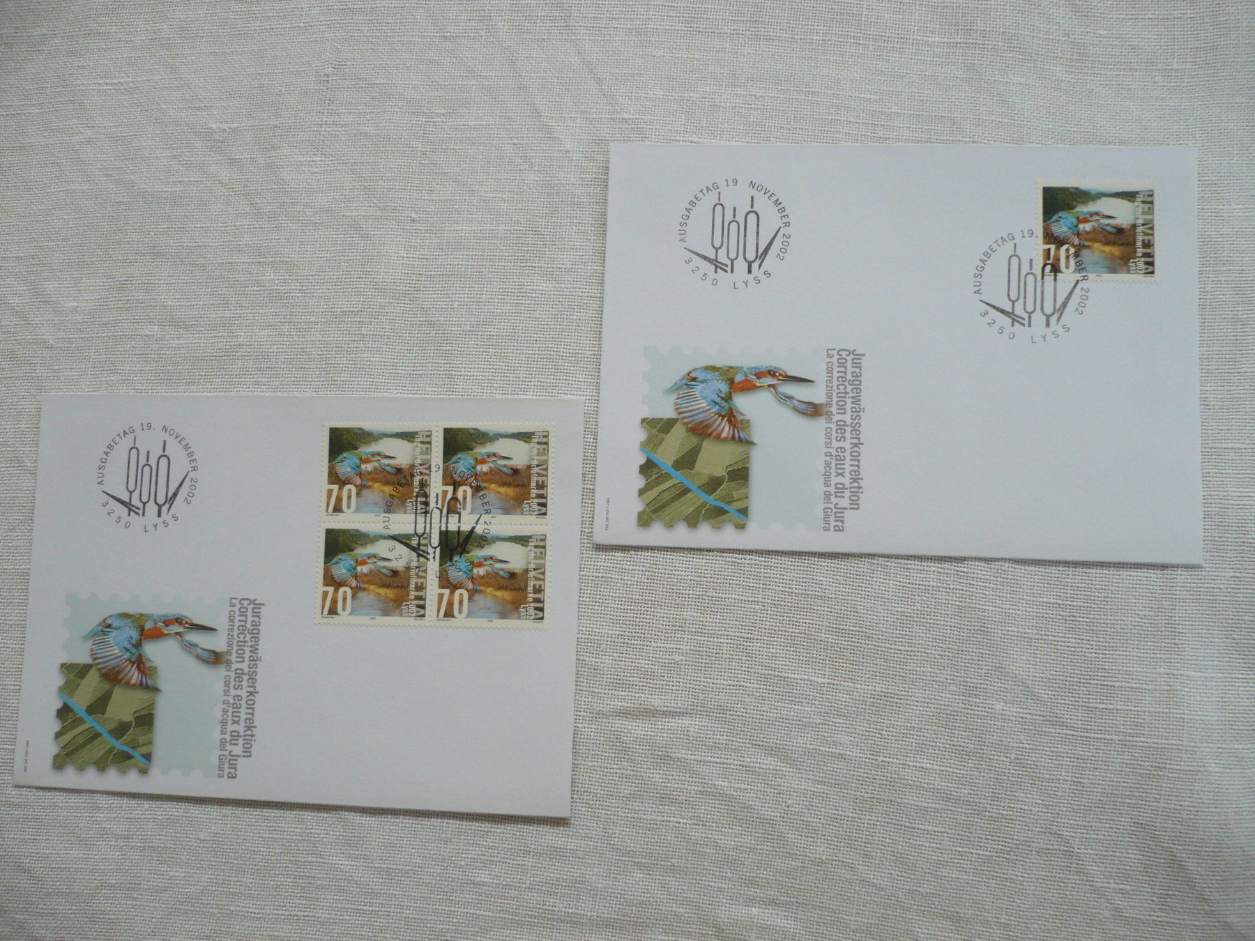 Tous les timbres: 2002 2 FDC Eisvogel SBK 1071 4er-Bl. & Einzel – D'occasion à Zürich par saltandpepper008