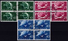 1949, Weltpostverein Nr. 294-296, Viererblock-Serie gest.