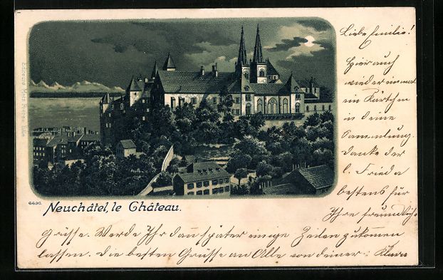 Cartoline postali: Litho Neuchatel, Teilansicht mit Schloss – Usato da Berlin venduto da bartko-reher