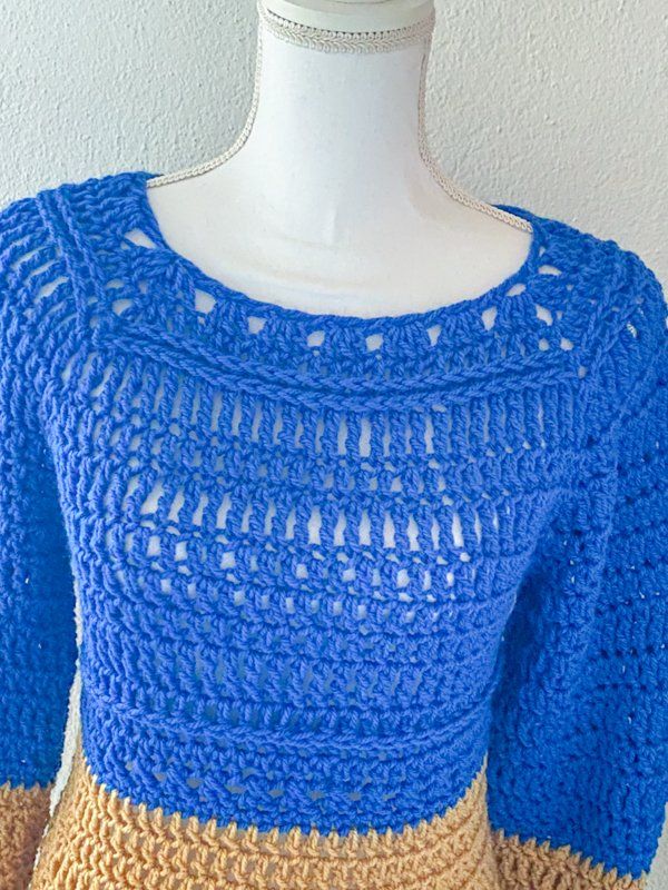 Maglioni & Felpe: Gehäkelte Topdown Pullover Pulli blau beige – Nuovo (secondo la descrizione) da Carabbia venduto da katiamandelli 3
