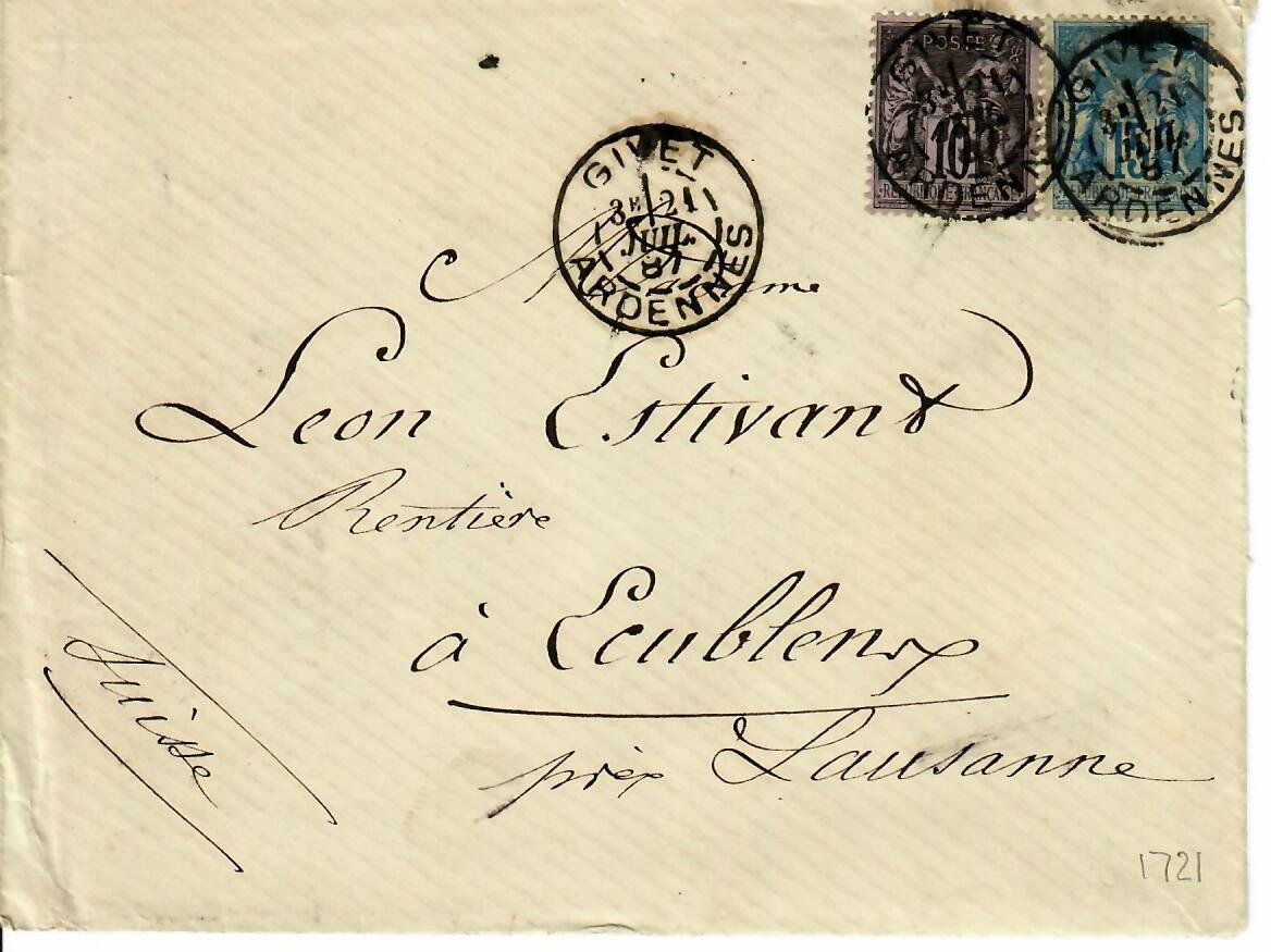 Alle Briefmarken: Brief, Frankreich  1887 – Gebraucht aus Hochdorf von Ziegel-16