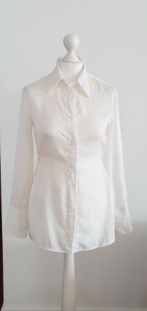 Bluse Massimo Dutti Seidenmix creweiss mit Schlitzen XS/34