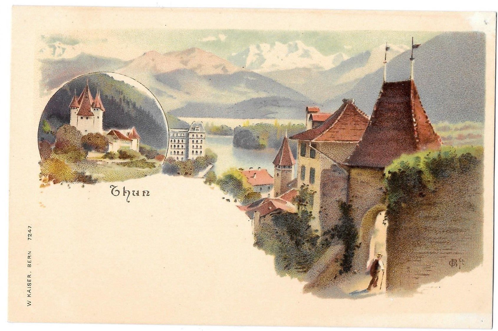Ansichtskarten: Thun farbige Lithografie – Gebraucht aus Olten von clotaldi