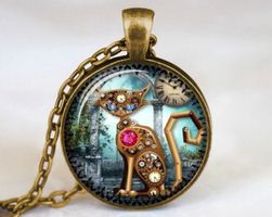 Neu Halskette Steampunk Katze