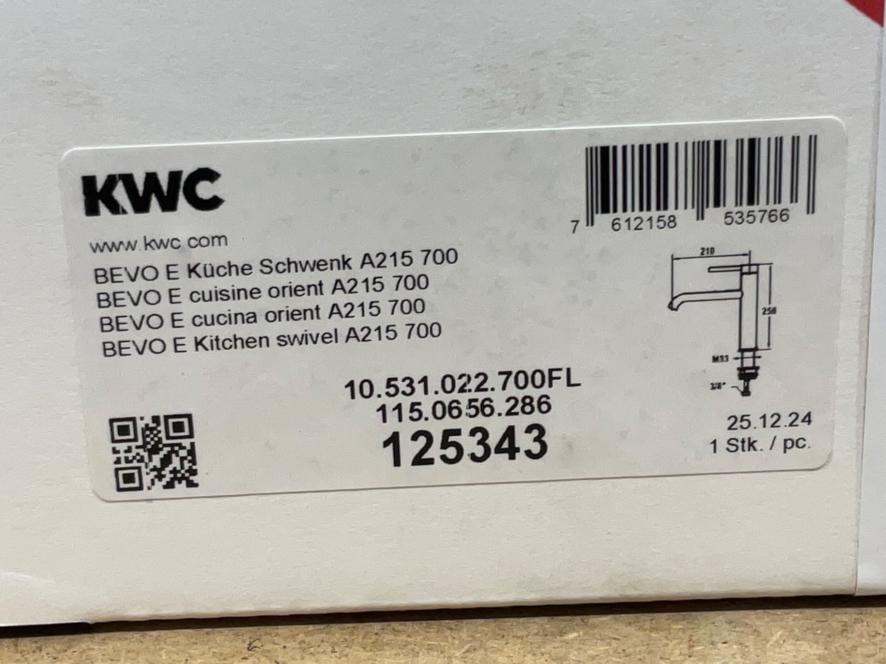 Kwc Armaturen: 541 KWC BEVO E Hebelmischer - Küche – Neu und originalverpackt aus Derendingen von Meisterstuecke 4