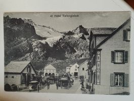 Alte PK / Hotel Tiefengletscher mit Postkutschen Gelaufen 