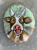 Deko Stein handbemalt Kuh Motiv ca 8 cm neuwertig