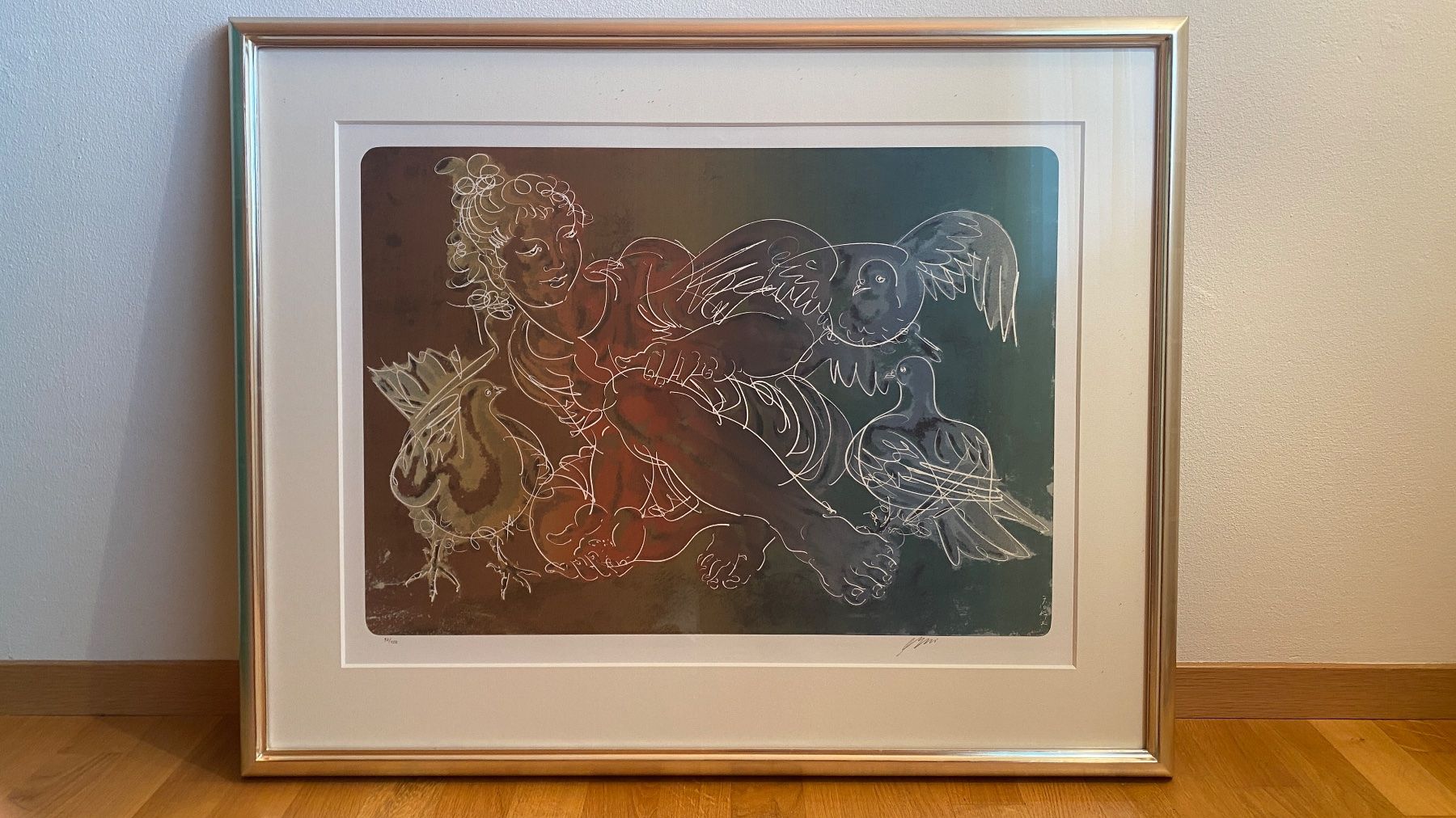 Grafica & Litografie: Hans Erni Kunstbild / Mädchen mit Tauben – Usato da Möhlin venduto da Indiana02
