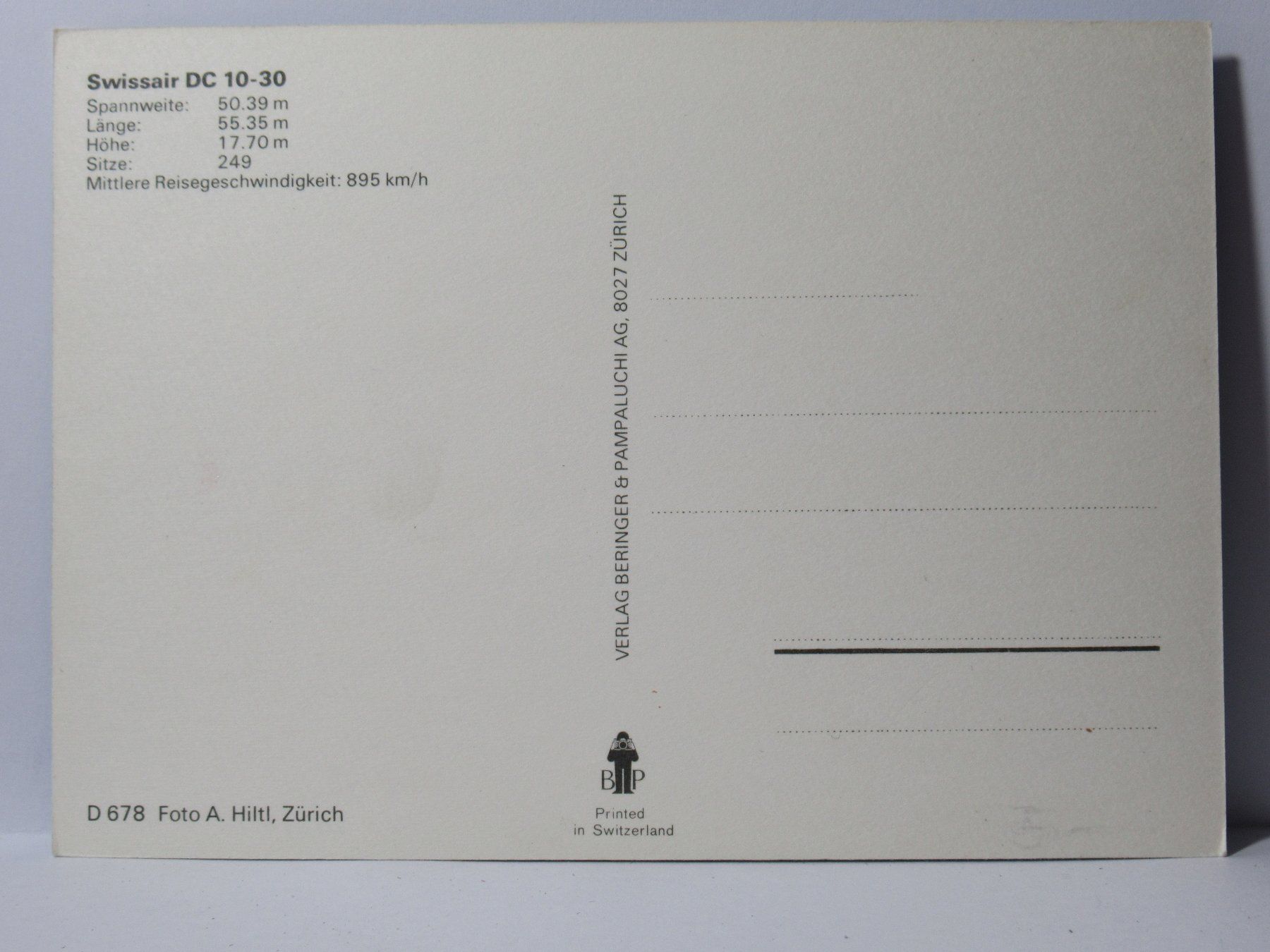 Cartoline postali: Flugzeug , SWISSAIR  DC 10 - 30 – Nuovo (secondo la descrizione) da Grenchen venduto da Bluemchen1900 1