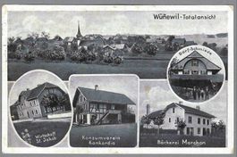 1930, WÜNNEWIL, DORFSCHMIEDE, BÄCKEREI MARCHON, KONSUMVEREIN