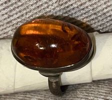Vintage Bernstein Ring in Silber gefasst 16mm