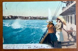 Genève - Femmes sur Bateau en vue de Genève 1906