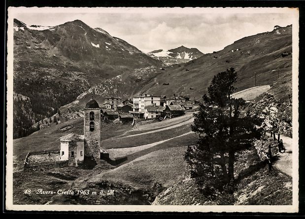 Cartoline postali: AK Avers-Cresta, Ortsansicht mit Kirche – Usato da Berlin venduto da bartko-reher
