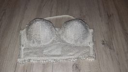 Spitzen Bustier Corsage Neckholder Grösse S beige/weiss