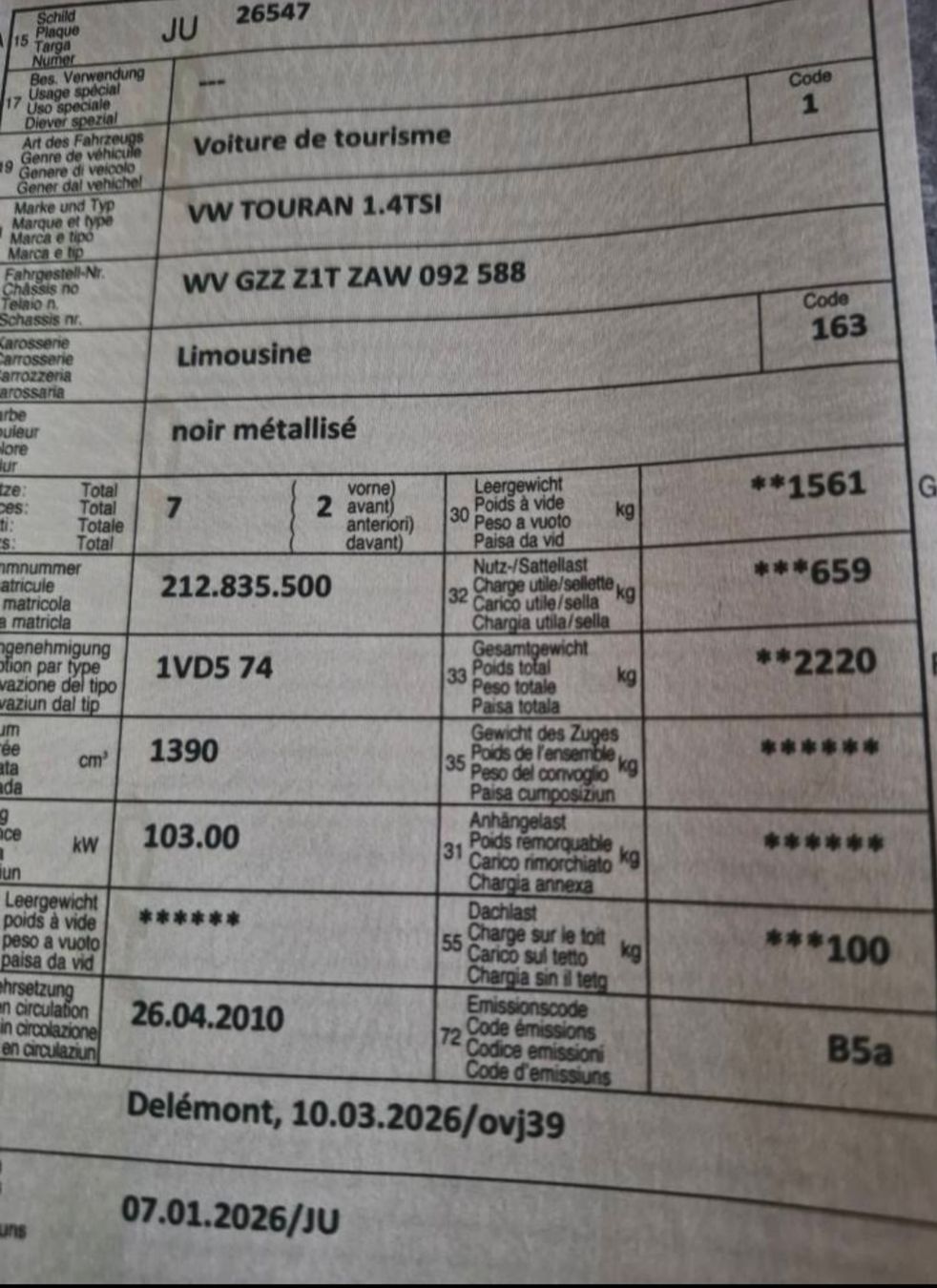 VW Automobili: VW Touran 7 places  – Usato da Alle venduto da Sisko0 2