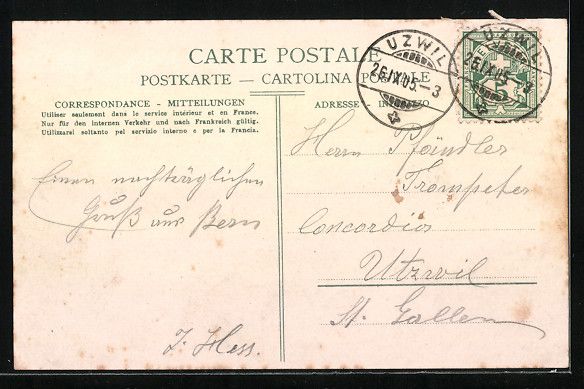 Ansichtskarten: Bern, Bärenkapelle, Teilansicht, 1905 – Gebraucht aus Berlin von bartko-reher 1