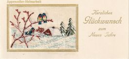Appenzeller Heimarbeit. Gesticktes Neujahrskärtchen