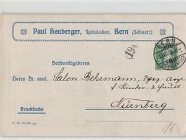 5 interessante GANZSACHEN u.a. HEUBERGER BERN 1909
