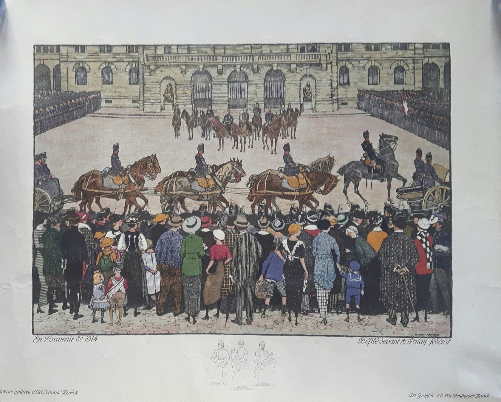 Grafica & Litografie: Alte Lithographie "Défilé devant le pala – Usato da Grenchen venduto da Schlussliecht